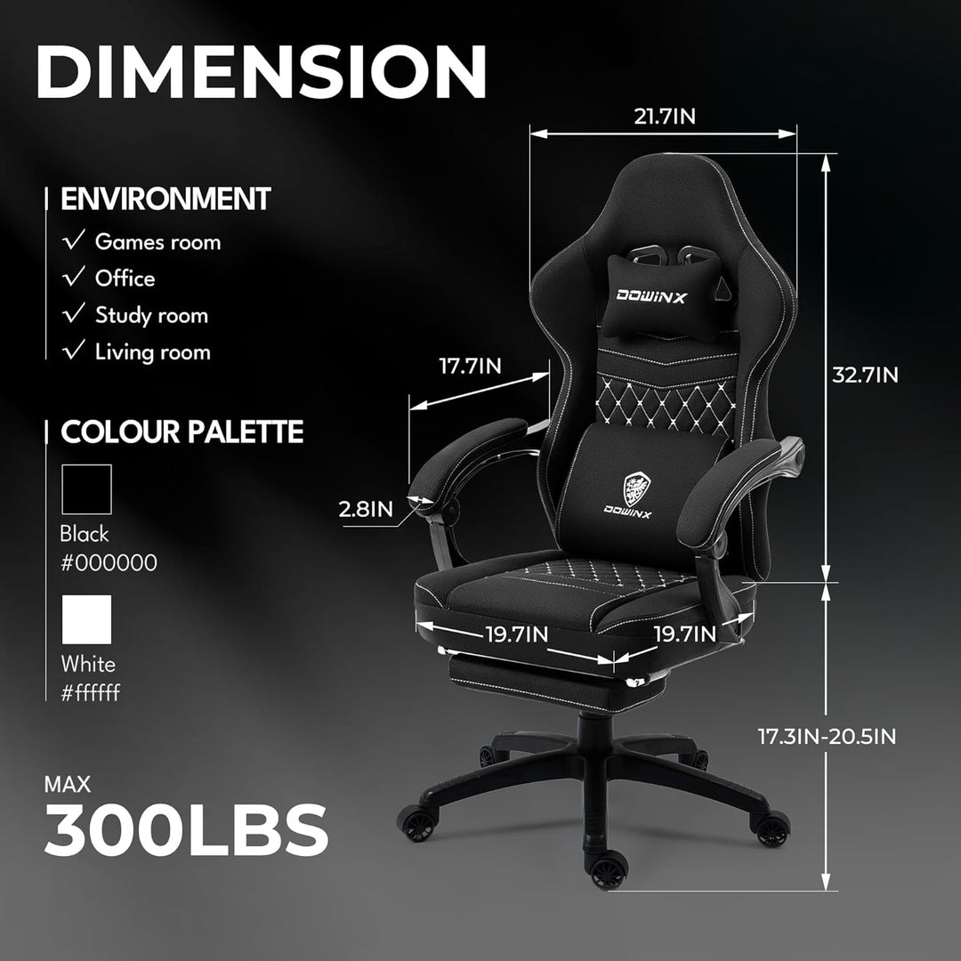 Dowinx Gaming Chair Breathable Fabric Computer Chair with Pocket Spring Cushion, Comfortable Office Chair with Gel Pad and Storage Bag,Massage Game Chair with Footrest,Green - Gapo Goods - 