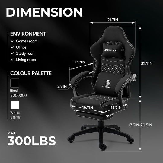 Dowinx Gaming Chair Breathable Fabric Computer Chair with Pocket Spring Cushion, Comfortable Office Chair with Gel Pad and Storage Bag,Massage Game Chair with Footrest,Green - Gapo Goods - 