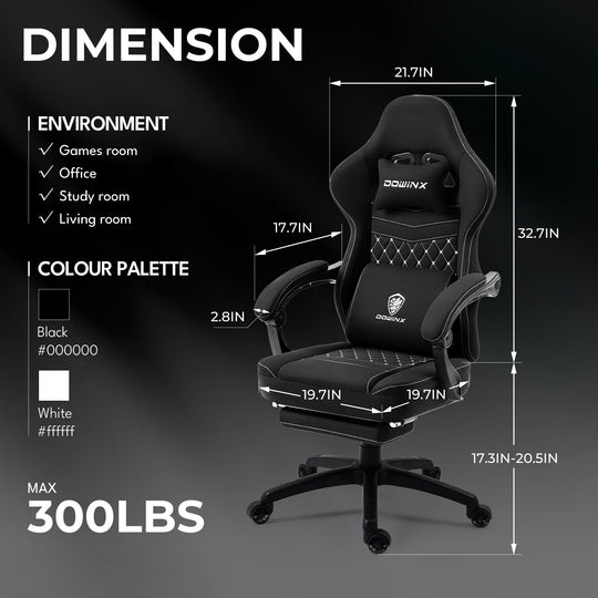 Dowinx Gaming Chair Breathable Fabric Computer Chair with Pocket Spring Cushion, Comfortable Office Chair with Gel Pad and Storage Bag,Massage Game Chair with Footrest,Green - Gapo Goods - 