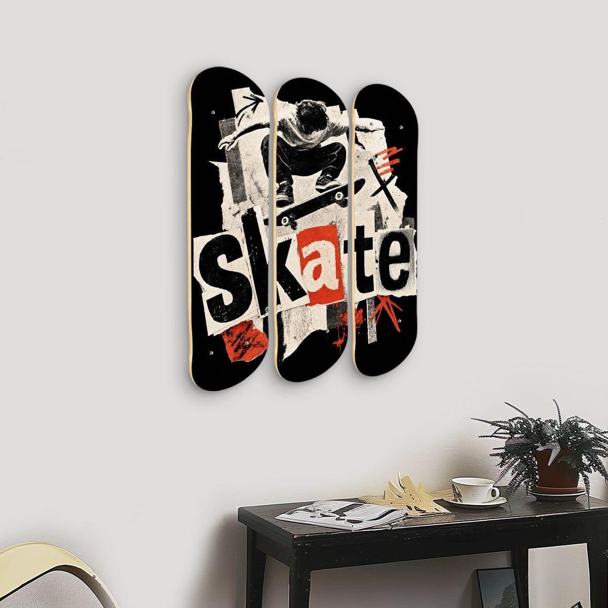 3-Panel Skateboard Wall Art - Canadian Maple Wood, Made in USA