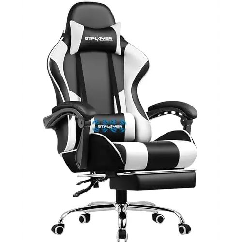 Gaming Chair With Footrest - Adjustable Computer Chair With Lumbar Support Seat & 360 Swivel Gaming Seat White Faux Leather Gaming Accessories