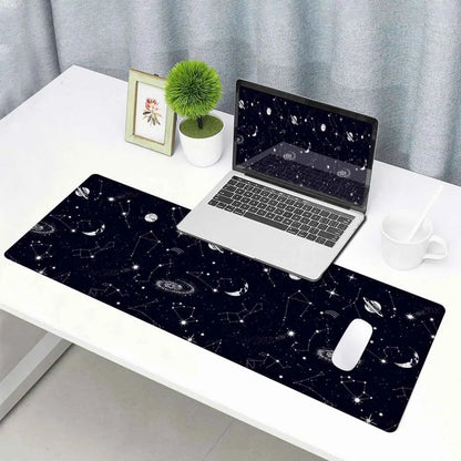 Large Gaming Mouse Pad - Extended Keyboard Pad with Stitched Edges | Black Constellation Design Mousepad