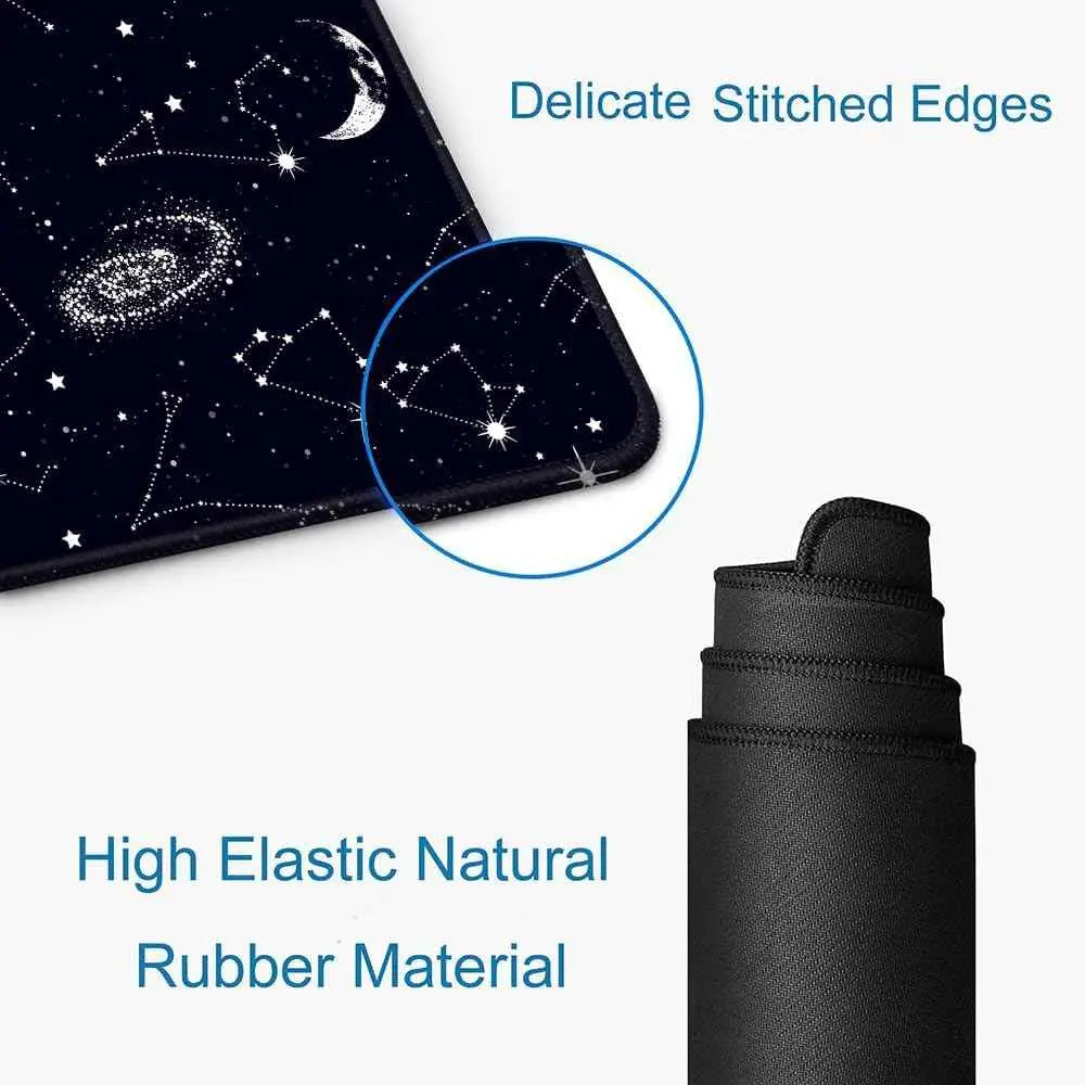 Large Gaming Mouse Pad - Extended Keyboard Pad with Stitched Edges | Black Constellation Design Mousepad