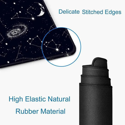 Large Gaming Mouse Pad - Extended Keyboard Pad with Stitched Edges | Black Constellation Design Mousepad