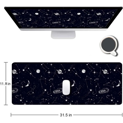 Large Gaming Mouse Pad - Extended Keyboard Pad with Stitched Edges | Black Constellation Design Mousepad