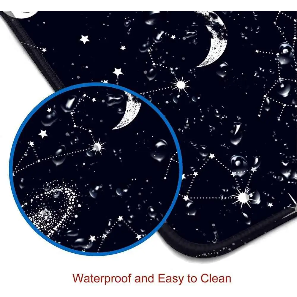 Large Gaming Mouse Pad - Extended Keyboard Pad with Stitched Edges | Black Constellation Design Mousepad