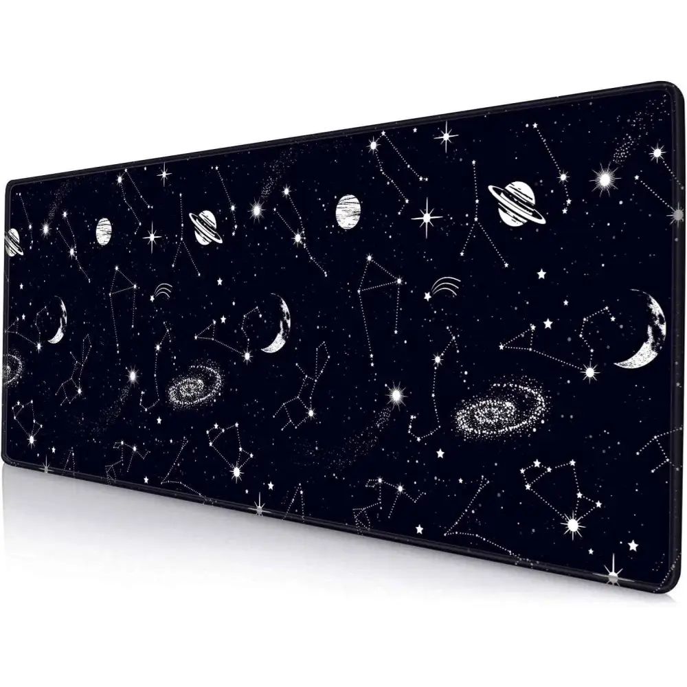 Large Gaming Mouse Pad - Extended Keyboard Pad with Stitched Edges | Black Constellation Design Mousepad