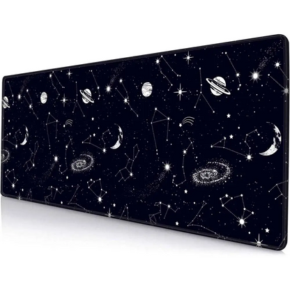 Large Gaming Mouse Pad - Extended Keyboard Pad with Stitched Edges | Black Constellation Design Mousepad