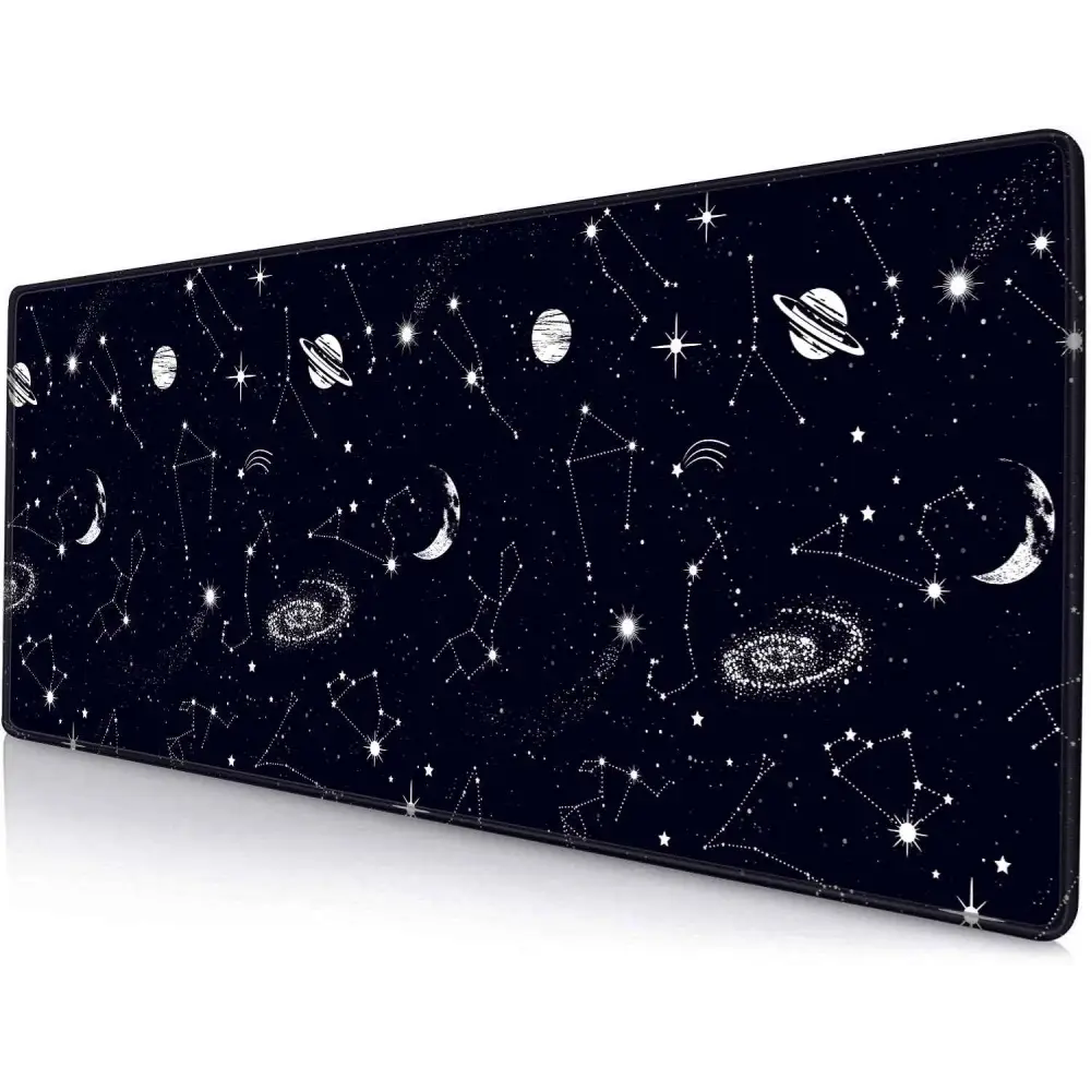 Large Gaming Mouse Pad - Extended Keyboard Pad with Stitched Edges | Black Constellation Design Mousepad