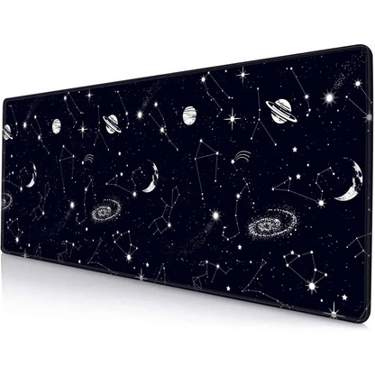 Large Gaming Mouse Pad - Extended Keyboard Pad with Stitched Edges | Black Constellation Design Mousepad