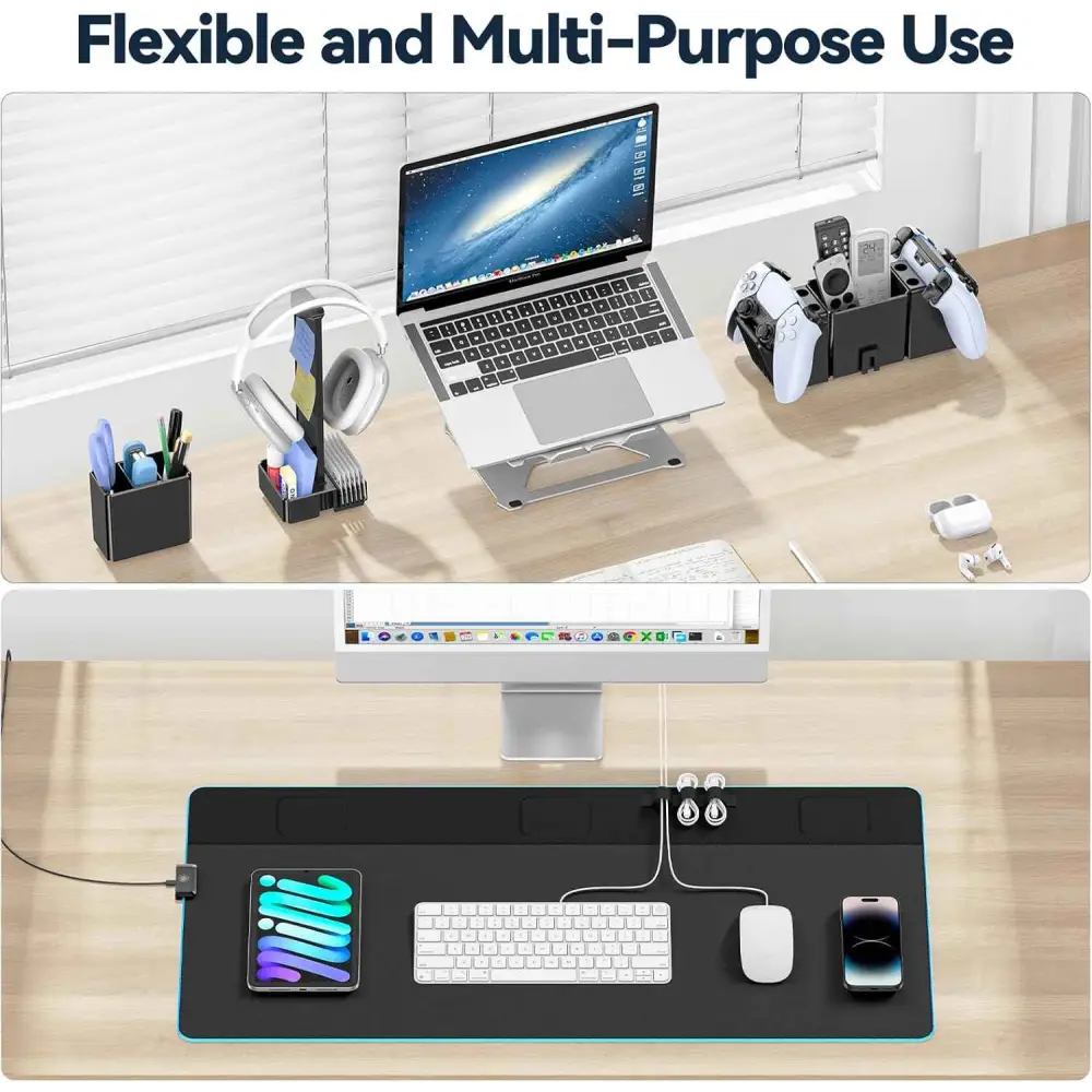 RGB Gaming Mouse Pad - Magnetic Organizer Set with Adjustable RGB Lighting & Cable Management