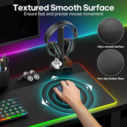 RGB Gaming Mouse Pad - Magnetic Organizer Set with Adjustable RGB Lighting & Cable Management