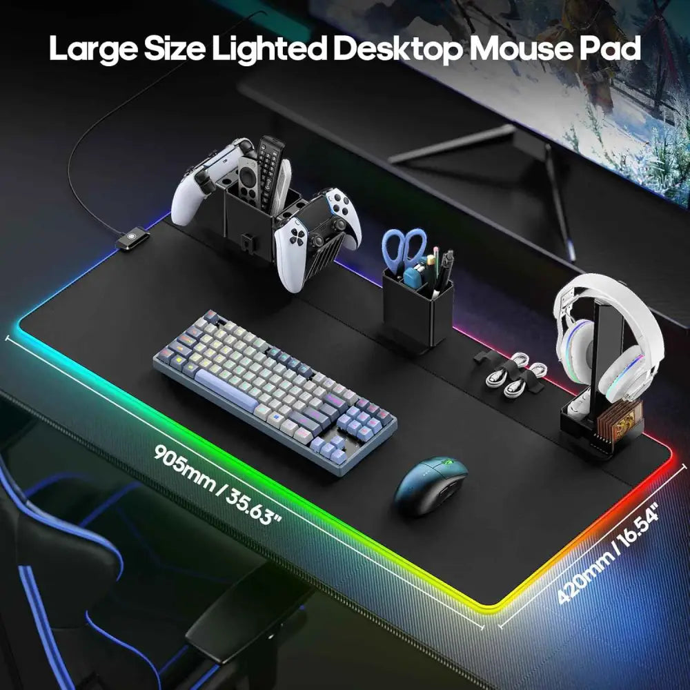 RGB Gaming Mouse Pad - Magnetic Organizer Set with Adjustable RGB Lighting & Cable Management
