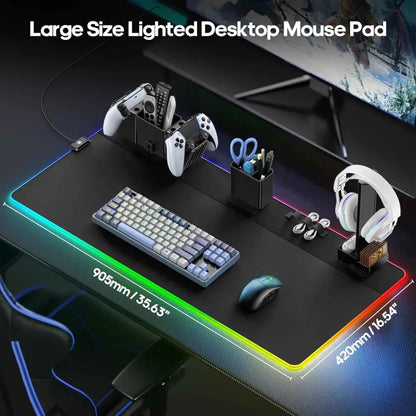 RGB Gaming Mouse Pad - Magnetic Organizer Set with Adjustable RGB Lighting & Cable Management