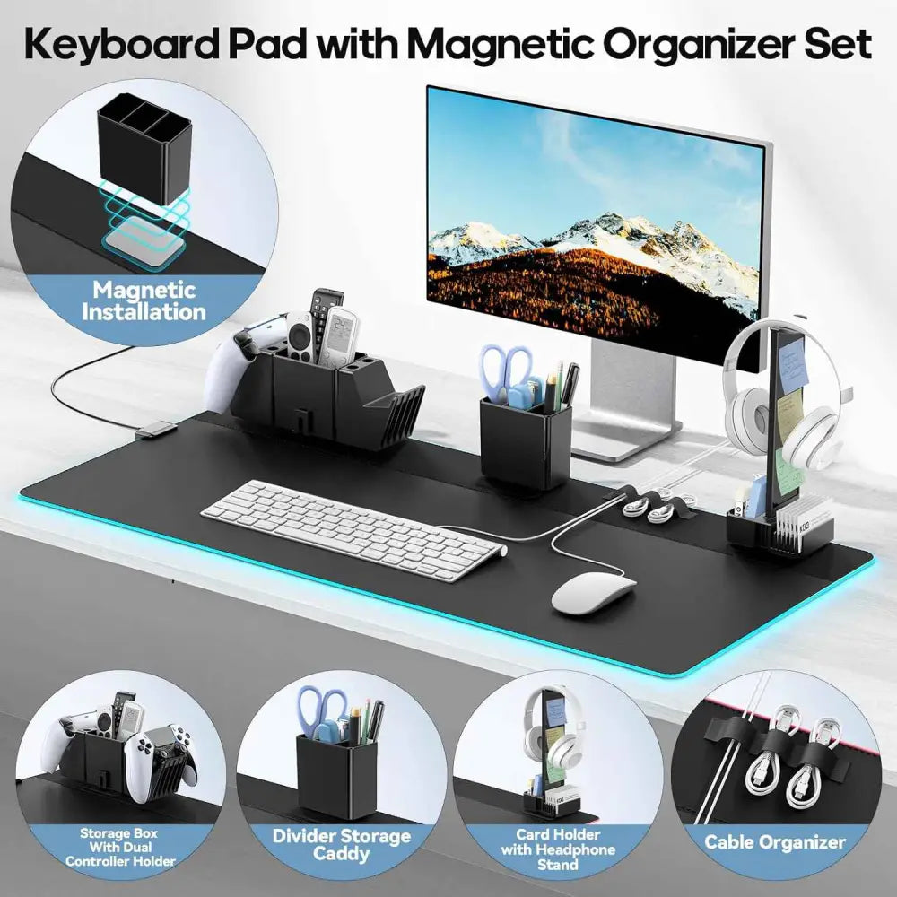 RGB Gaming Mouse Pad - Magnetic Organizer Set with Adjustable RGB Lighting & Cable Management