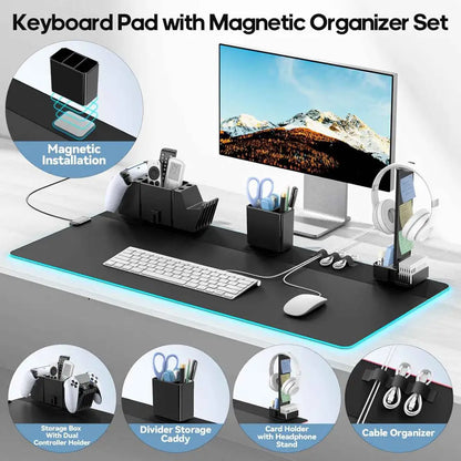 RGB Gaming Mouse Pad - Magnetic Organizer Set with Adjustable RGB Lighting & Cable Management