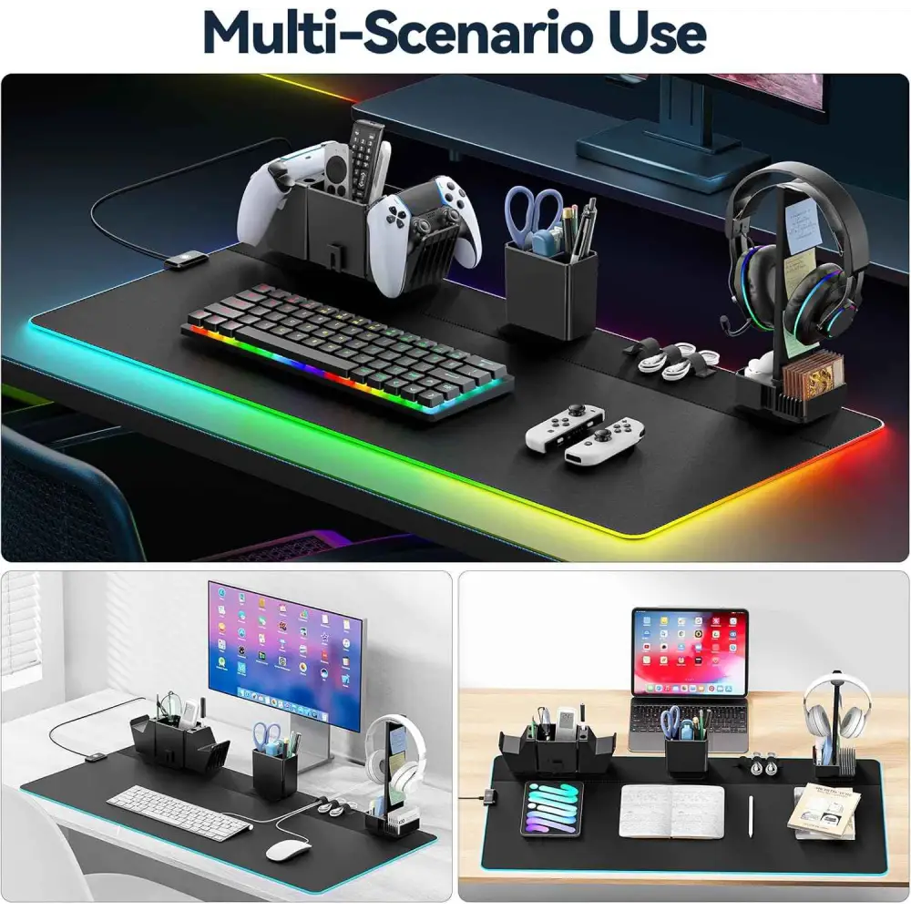 RGB Gaming Mouse Pad - Magnetic Organizer Set with Adjustable RGB Lighting & Cable Management