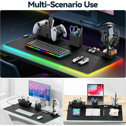 RGB Gaming Mouse Pad - Magnetic Organizer Set with Adjustable RGB Lighting & Cable Management