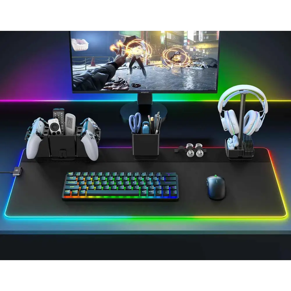 RGB Gaming Mouse Pad - Magnetic Organizer Set with Adjustable RGB Lighting & Cable Management
