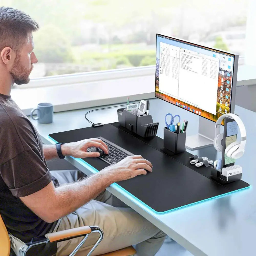 RGB Gaming Mouse Pad - Magnetic Organizer Set with Adjustable RGB Lighting & Cable Management