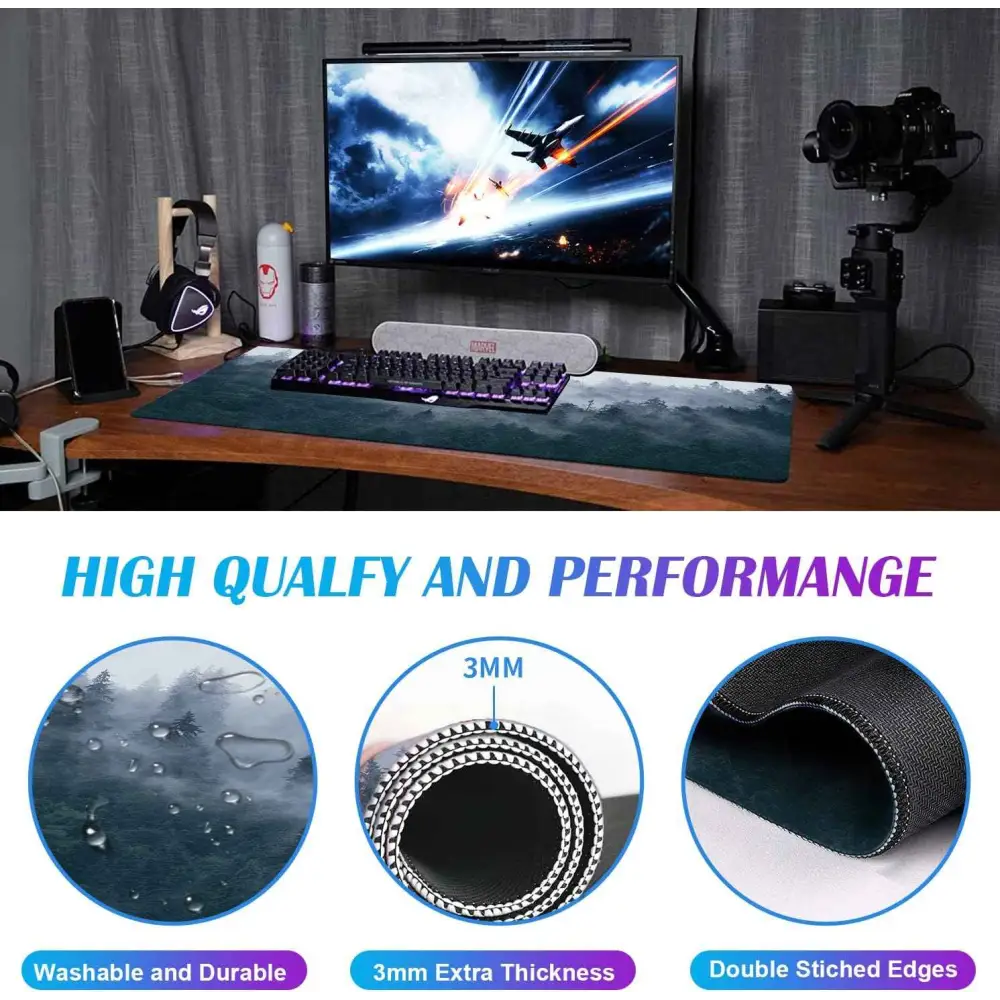 Extended Gaming Mouse Pad - Large Waterproof Non-Slip Desk Mat with Stitched Edges