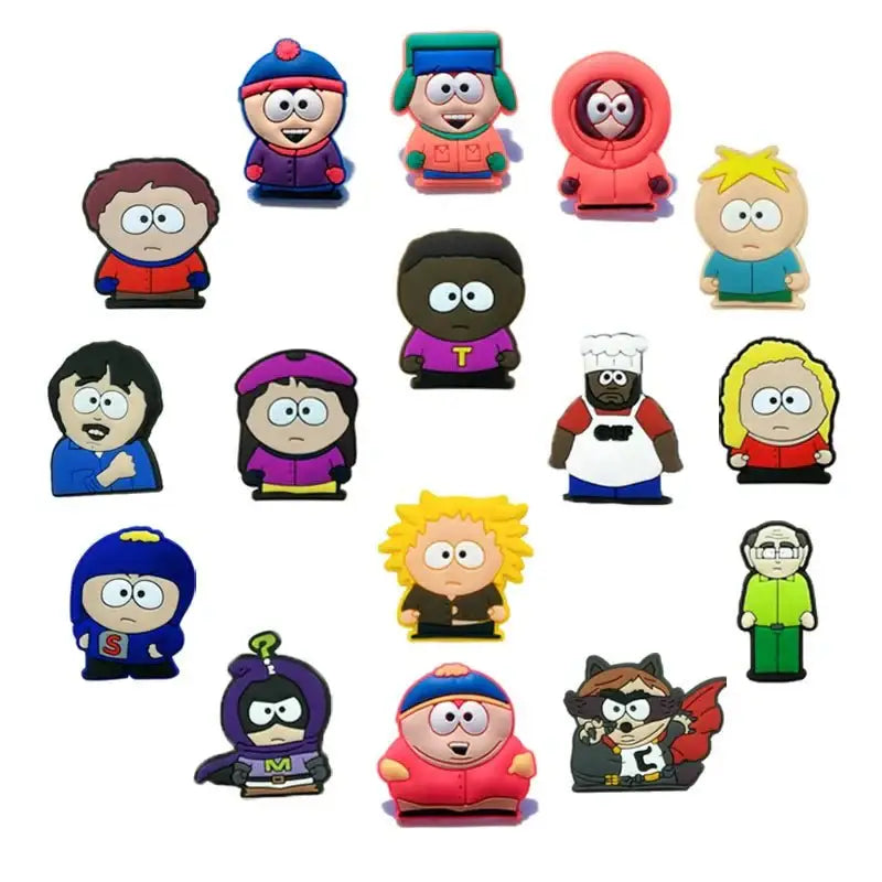 Shoe Charms Kawaii Famous Cartoon South Character Boy Girl Shoes Charms Accessories 16pcs a set