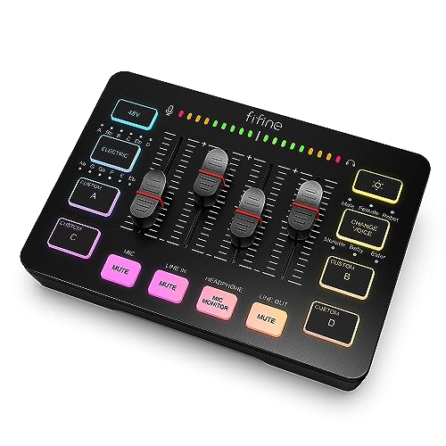 FIFINE Gaming Audio Mixer, Streaming RGB PC Mixer with XLR Microphone Interface, Individual Control, Volume Fader, Mute Button, 48V Phantom Power, for Podcast/Recording/Vocal/Game Voice - AmpliGame SC3 - Gapo Goods - 