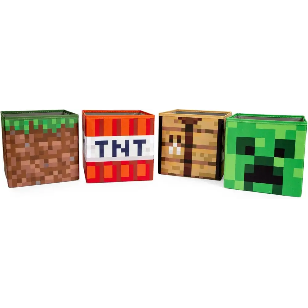 Minecraft 10-Inch Storage Set of 4 Bins | Includes Creeper, TNT, Grass, Crafting Table | Fabric Basket Container, Cubby Closet Organizer, Home Decor for Playroom | Video Game Gifts And Collectibles Default Title