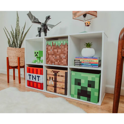 Minecraft 10-Inch Storage Set of 4 Bins | Includes Creeper, TNT, Grass, Crafting Table | Fabric Basket Container, Cubby Closet Organizer, Home Decor for Playroom | Video Game Gifts And Collectibles