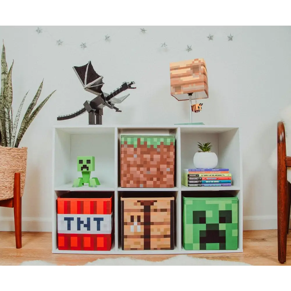 Minecraft 10-Inch Storage Set of 4 Bins | Includes Creeper, TNT, Grass, Crafting Table | Fabric Basket Container, Cubby Closet Organizer, Home Decor for Playroom | Video Game Gifts And Collectibles