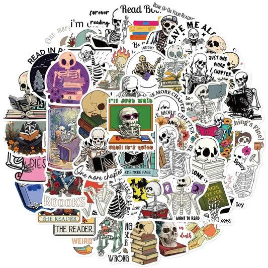 Funny Skull Stickers – 50 Piece Pack of Skull Reading Books & Anime Style Decals Paper products
