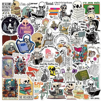 Funny Skull Stickers – 50 Piece Pack of Skull Reading Books & Anime Style Decals Paper products