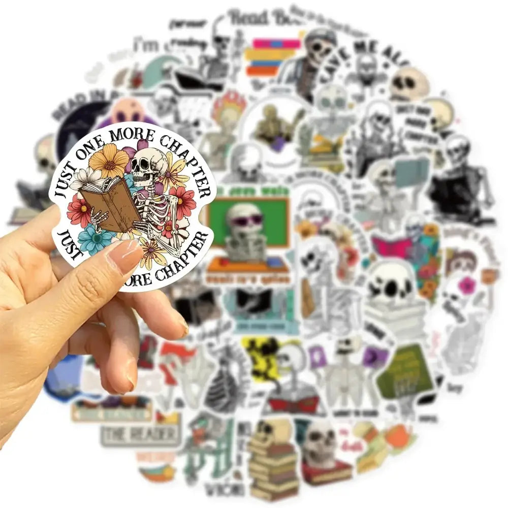 Funny Skull Stickers – 50 Piece Pack of Skull Reading Books & Anime Style Decals Paper products