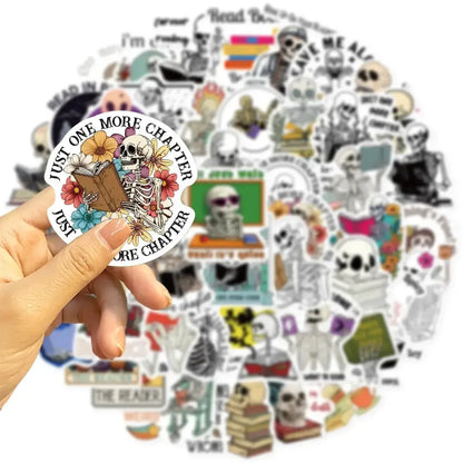 Funny Skull Stickers – 50 Piece Pack of Skull Reading Books & Anime Style Decals Paper products