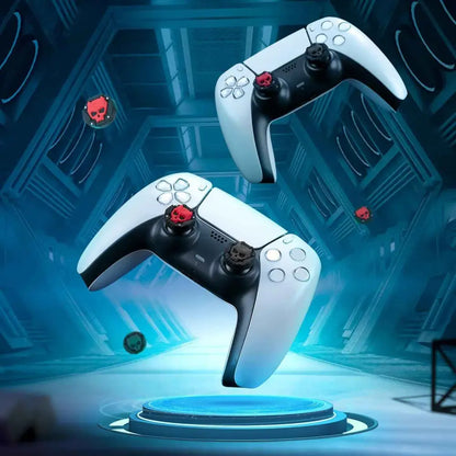 Skull Thumb Grip Caps – Silicone PS5 Controller Accessories | Non Slip Black Red Covers Gaming Accessories