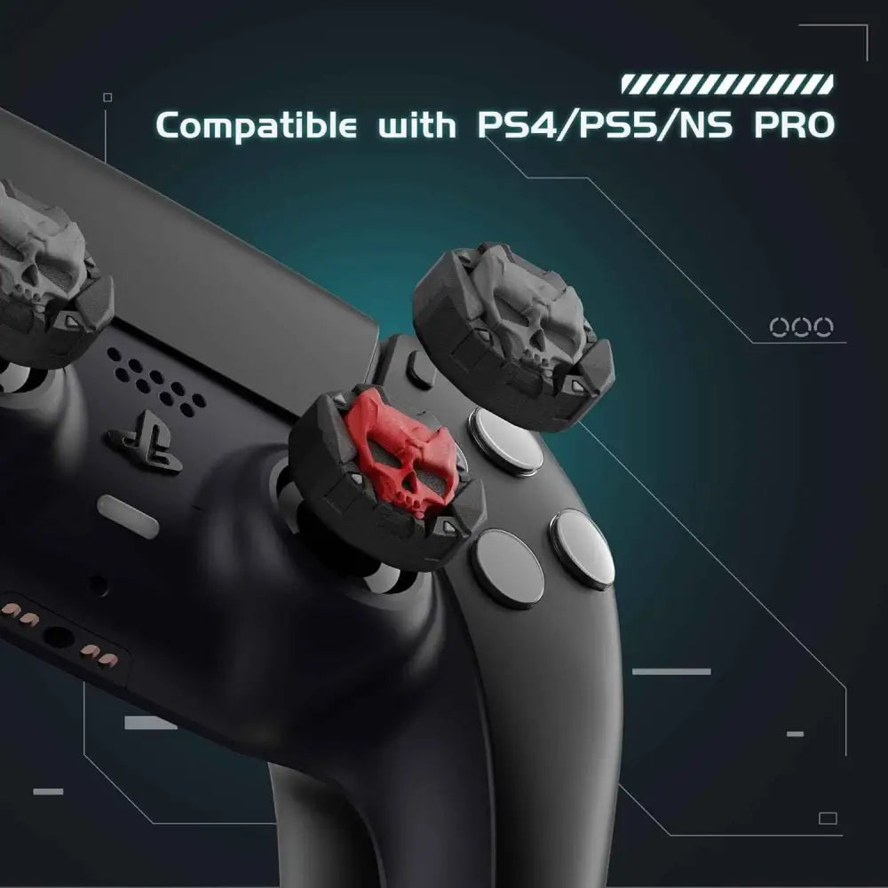 Skull Thumb Grip Caps – Silicone PS5 Controller Accessories | Non Slip Black Red Covers Gaming Accessories