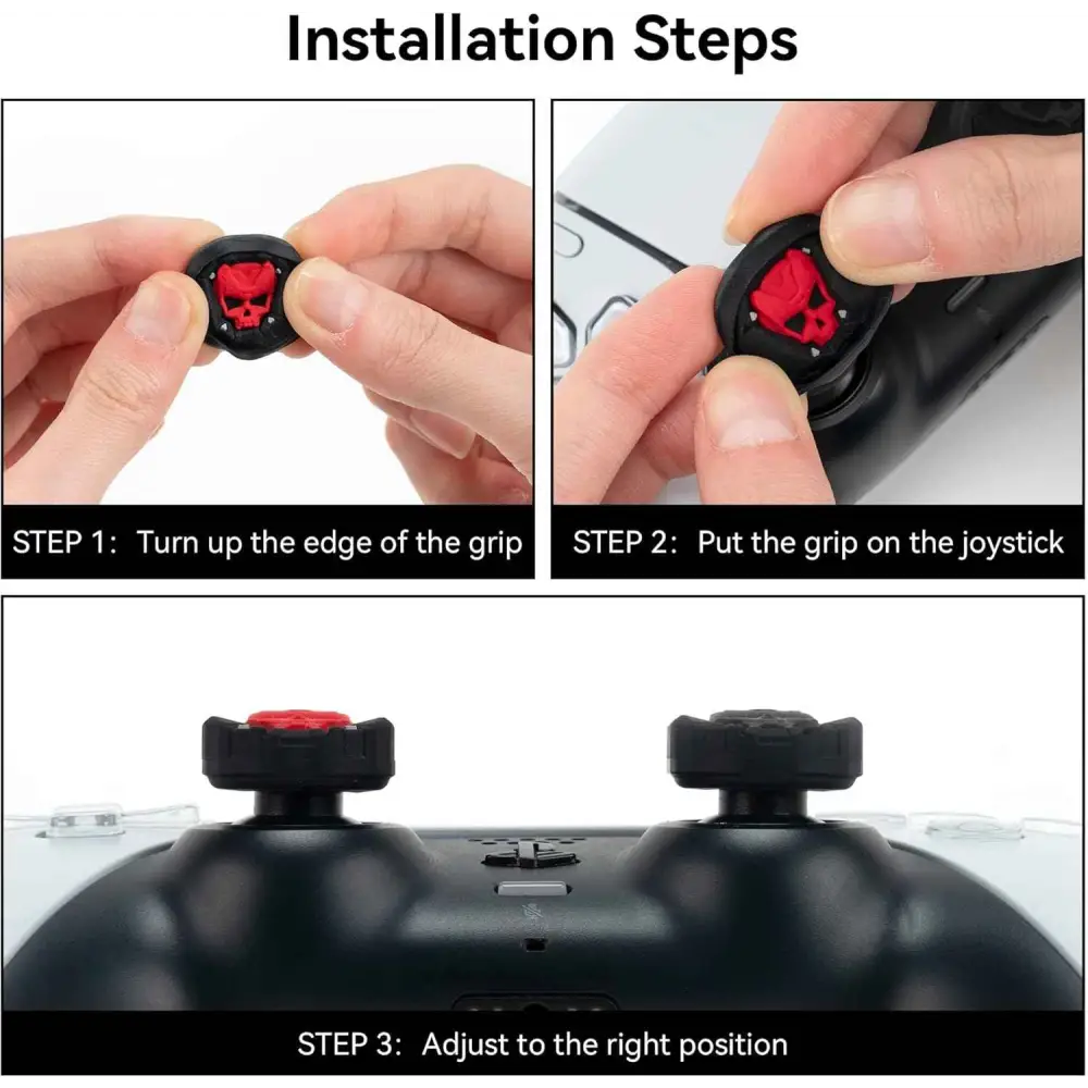 Skull Thumb Grip Caps – Silicone PS5 Controller Accessories | Non Slip Black Red Covers Gaming Accessories