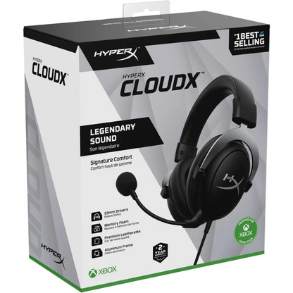 HyperX CloudX, Official Xbox Licensed Gaming Headset, Compatible with Xbox One and Series X|S, Memory Foam Ear Cushions, Detachable Noise-Cancelling Mic, in-line Audio Controls,Black/ Silver