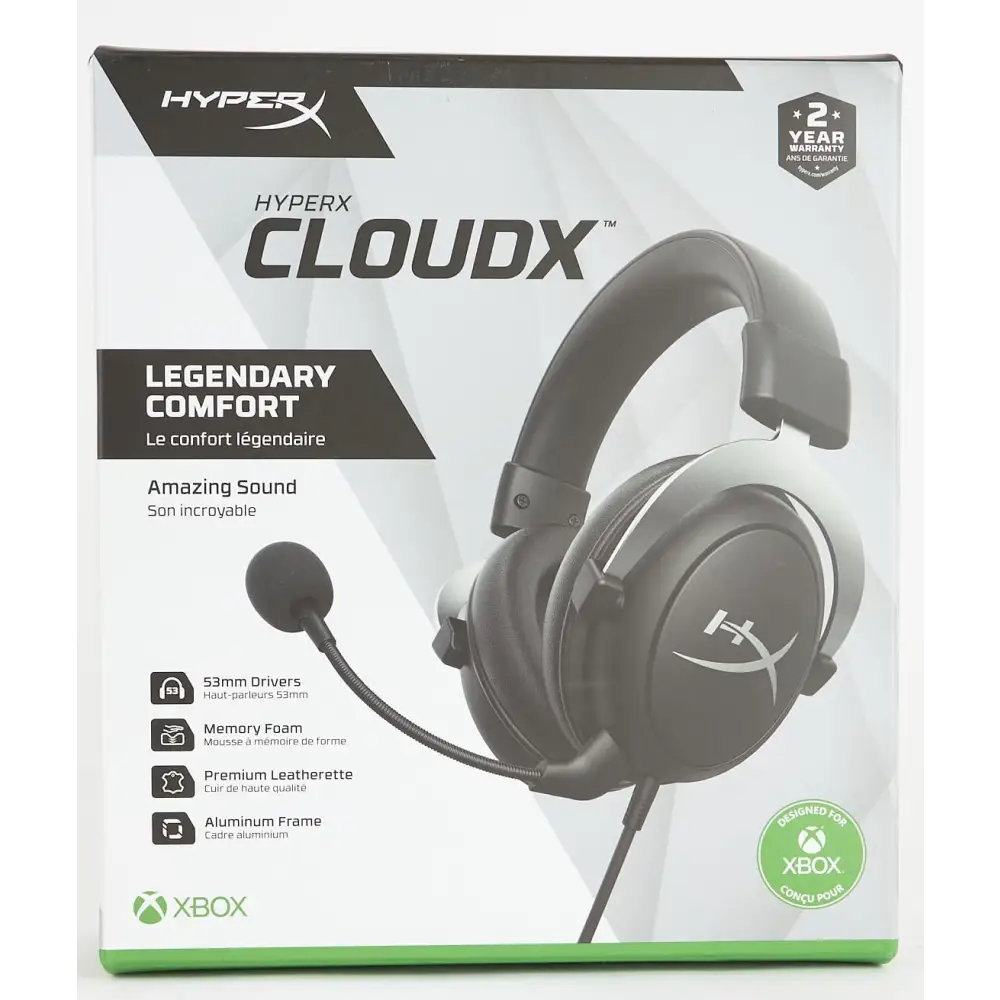 HyperX CloudX, Official Xbox Licensed Gaming Headset, Compatible with Xbox One and Series X|S, Memory Foam Ear Cushions, Detachable Noise-Cancelling Mic, in-line Audio Controls,Black/ Silver
