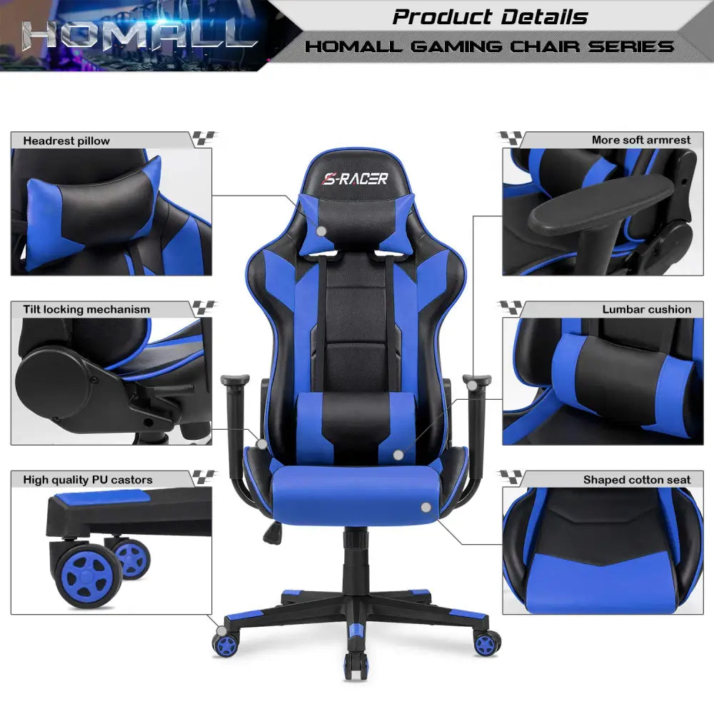 Homall Gaming Chair – Ergonomic Computer Chair with Lumbar Support & Headrest Pillow Gaming Accessories