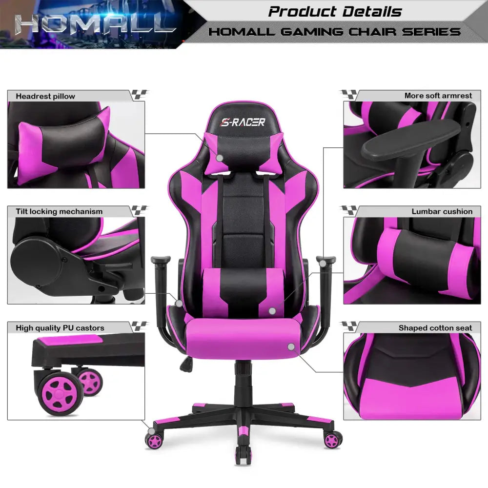 Homall Gaming Chair – Ergonomic Computer Chair with Lumbar Support & Headrest Pillow Gaming Accessories