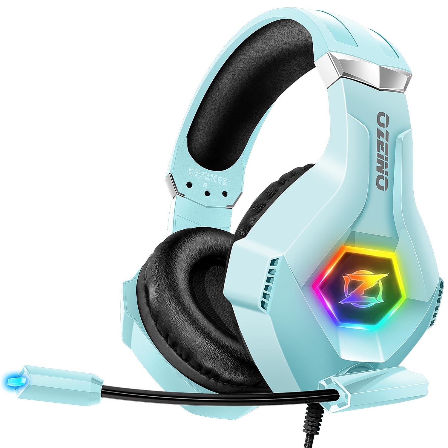 Gaming Headset 7.1 Surround – Noise Cancelling Mic, Memory Foam Earmuffs, RGB LED Lighting Light Blue Large Wired Gaming Accessories