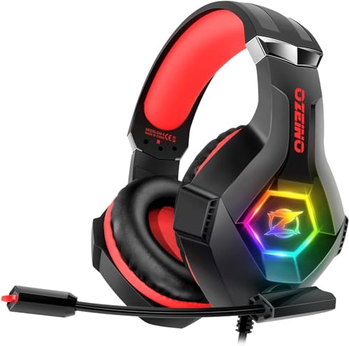 Gaming Headset 7.1 Surround – Noise Cancelling Mic, Memory Foam Earmuffs, RGB LED Lighting Red Large Wired Gaming Accessories