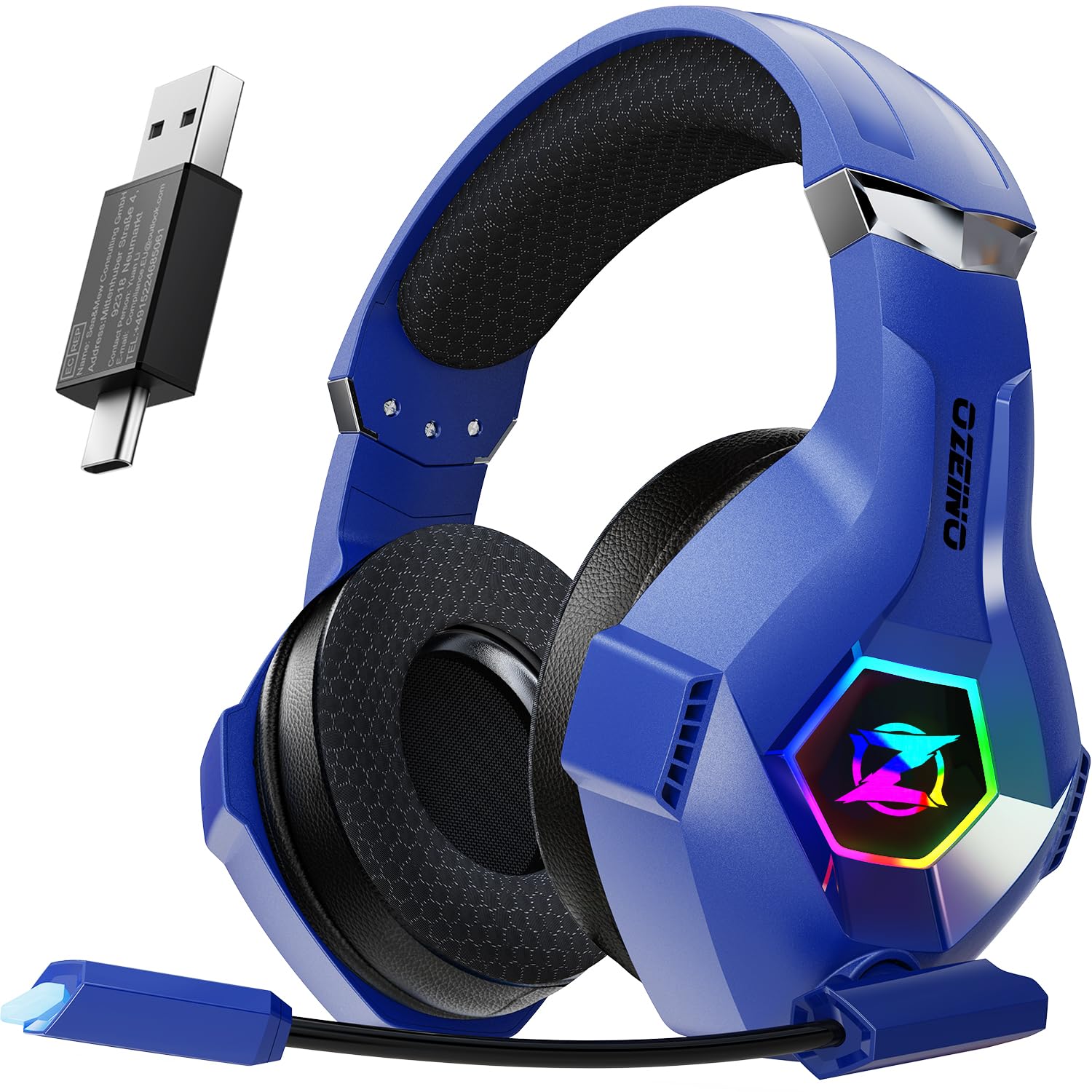 Gaming Headset 7.1 Surround – Noise Cancelling Mic, Memory Foam Earmuffs, RGB LED Lighting Navy Blue Large Modern Gaming Accessories
