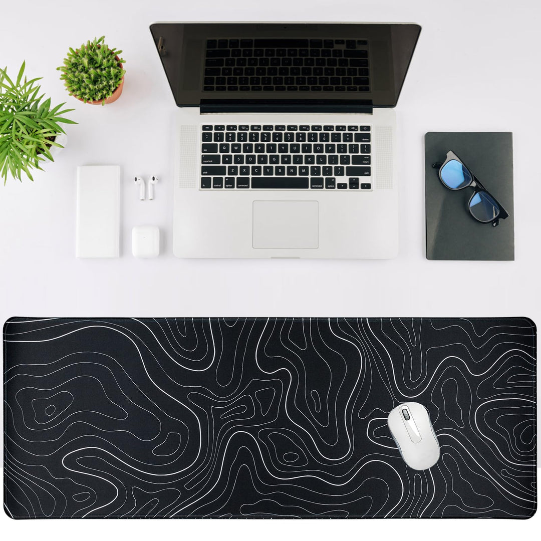 Gaming Mouse Pad Large 31.5 x 11.8in Topographic Keyboard Mousepad for Non - Slip Base and Stitched Edge, Extended Desk Pad XL Desk Mat (Black) - Gapo Goods - 