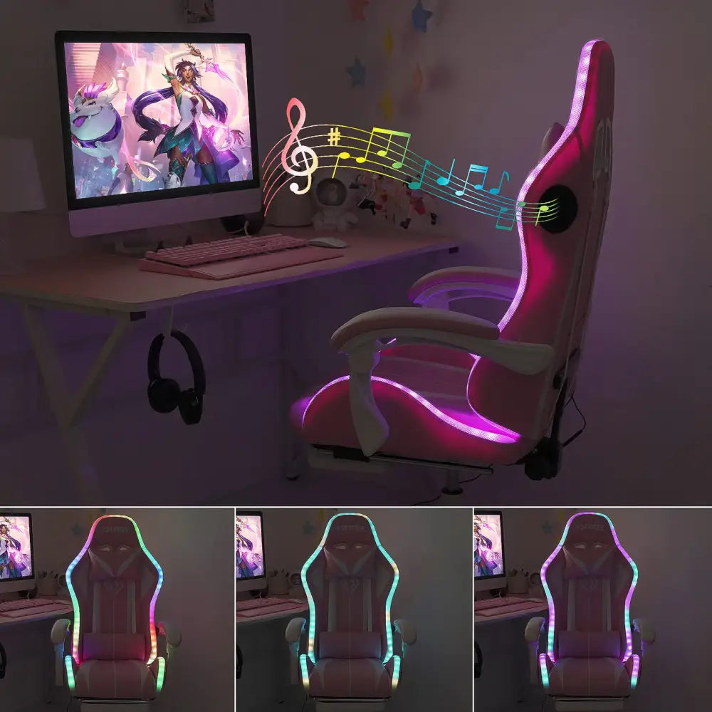 RGB Gaming Chair – Massage Gaming Chair with Bluetooth Speakers, Footrest & LED Lights Gaming Accessories