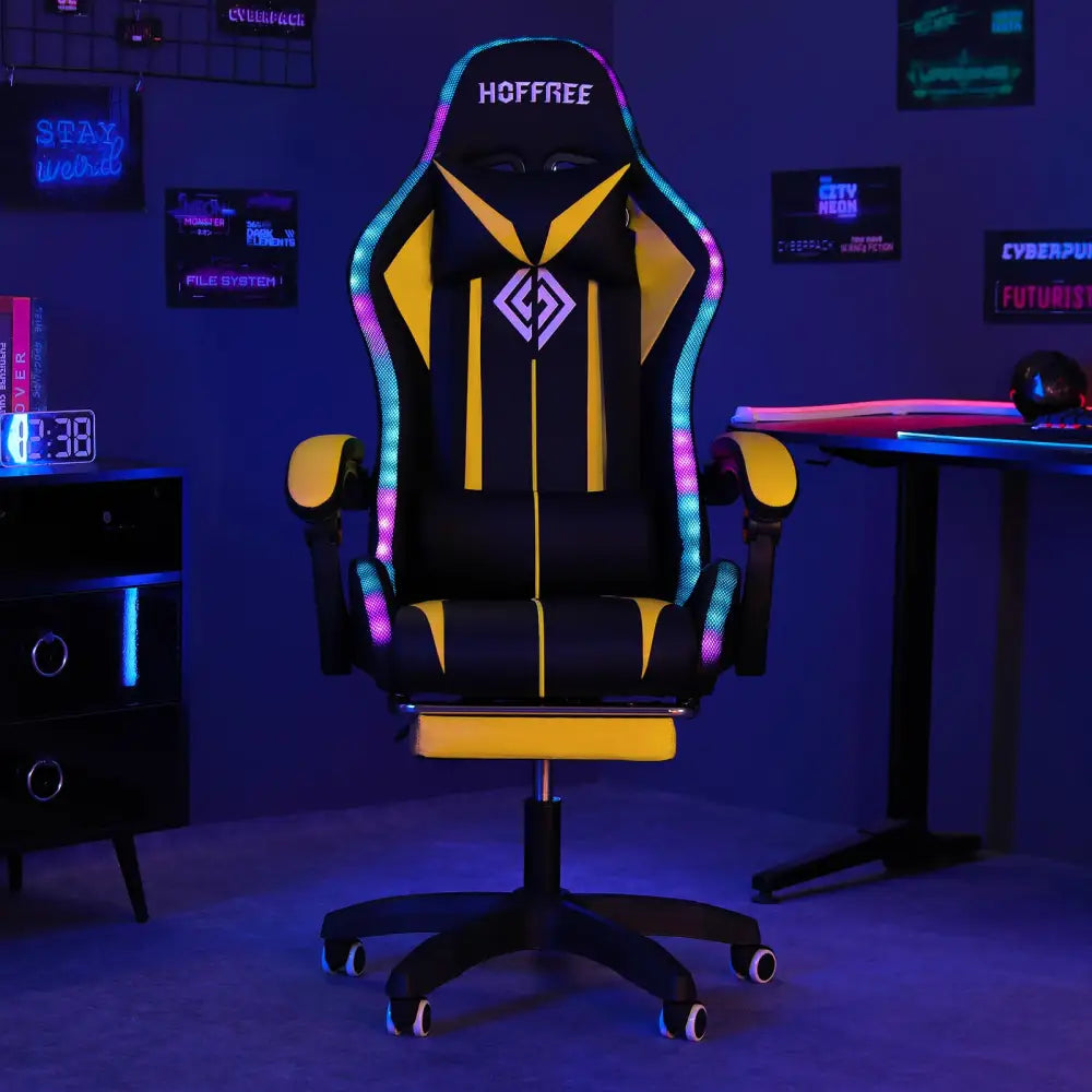 RGB Gaming Chair – Massage Gaming Chair with Bluetooth Speakers, Footrest & LED Lights Gaming Accessories