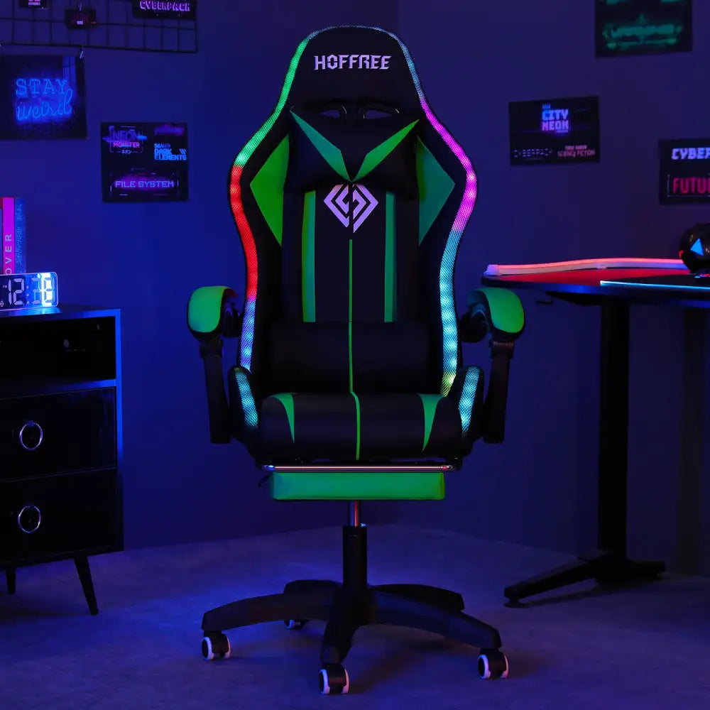 RGB Gaming Chair – Massage Gaming Chair with Bluetooth Speakers, Footrest & LED Lights Gaming Accessories