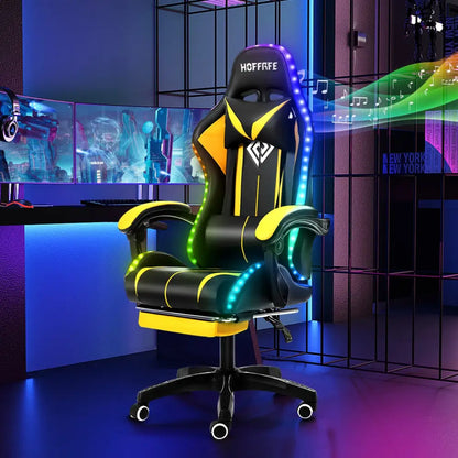 RGB Gaming Chair – Massage Gaming Chair with Bluetooth Speakers, Footrest & LED Lights Yellow Gaming Accessories