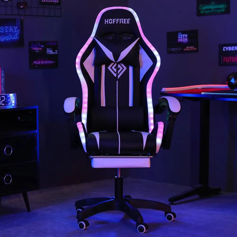 RGB Gaming Chair – Massage Gaming Chair with Bluetooth Speakers, Footrest & LED Lights Gaming Accessories